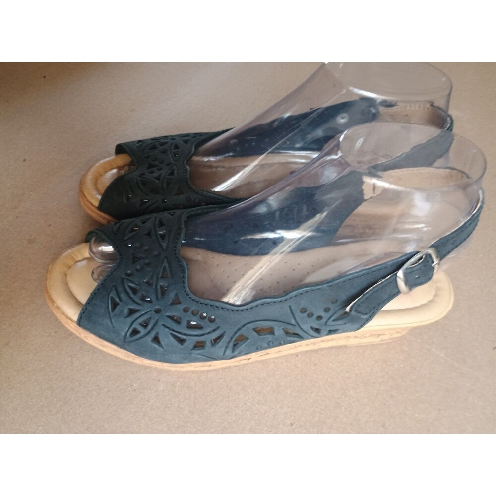 Spring Step Orella Women's Leather Slingback Sandals Black, Wedge, Sz 38 7.5-8